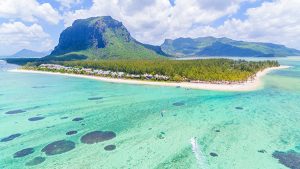 Drone footage of Mauritius montain, Mauritius, Le Morne Brabant